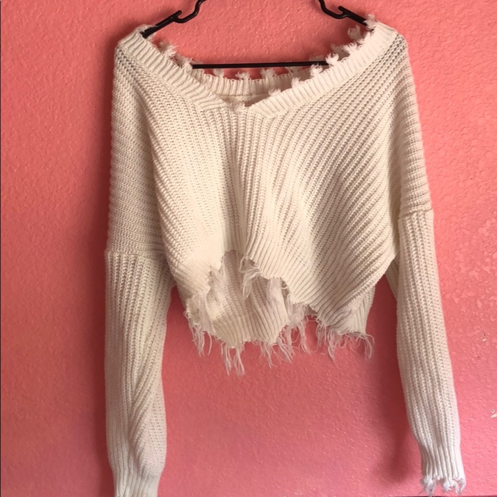 White distressed sweater